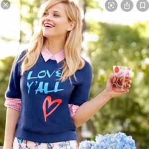 Draper James Short Sleeve Sweatshirt "LOVE Y'ALL" Blue KN0050 Size Medium